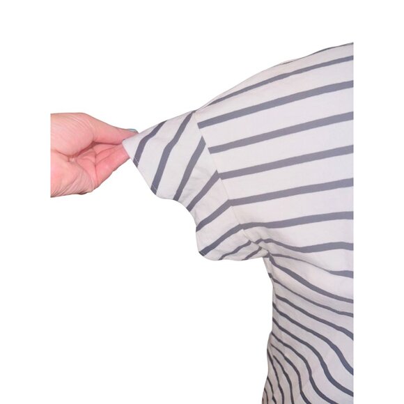 J.Crew Cap Sleeve Striped V-Neck Cotton Tee Shirt Navy/White M Nautical Sustaina - Picture 9 of 9